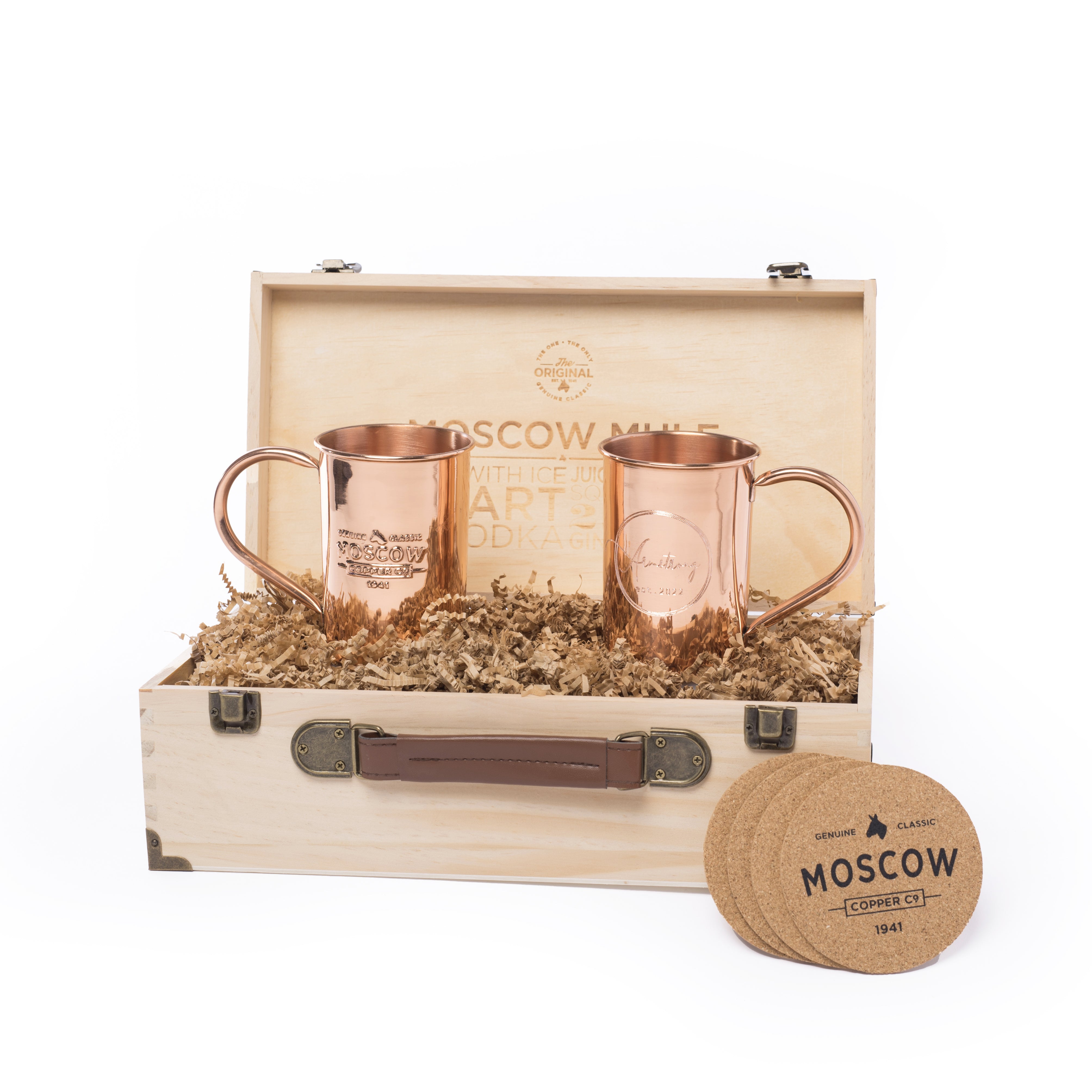 Mule Head Custom Engraved Monogram Copper Mugs Set of 4