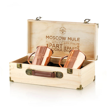 Two 100% Original Moscow Copper Co. mugs in a beautiful pine gift box.