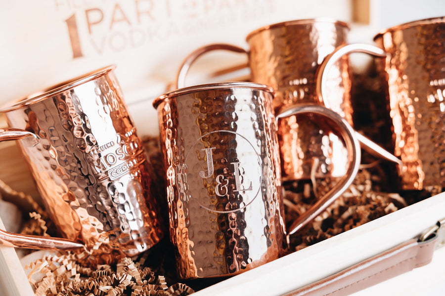 Moscow Mule Copper Mugs Gift Set of Two in Wooden Box