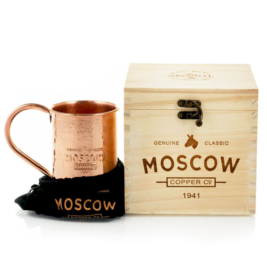 Order the Moscow Copper Co. hammered mug with a beautiful wooden box to make the perfect gift.